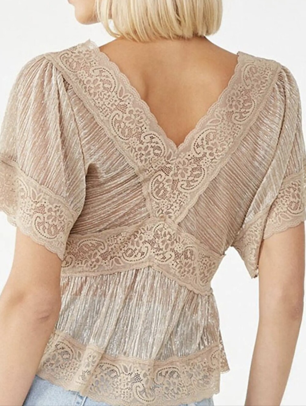FOREVER 21 Shimmering Lace Blouse in Gold Tan - Picture 3 of 8